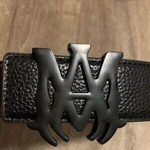 AMIRI Black Leather Belt with Signature Buckle